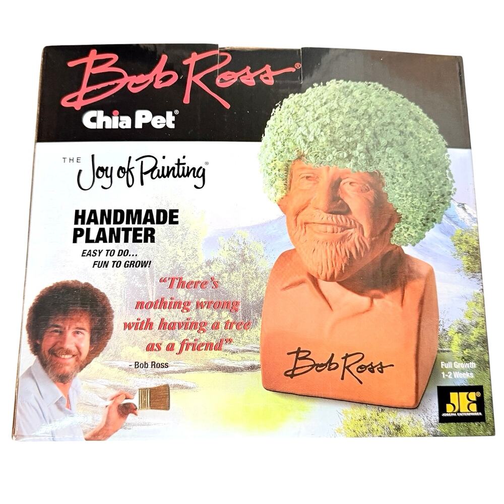 Bob Ross CHIA PET “Joy of Painting” Handmade Planter New in Box with Seed Packet